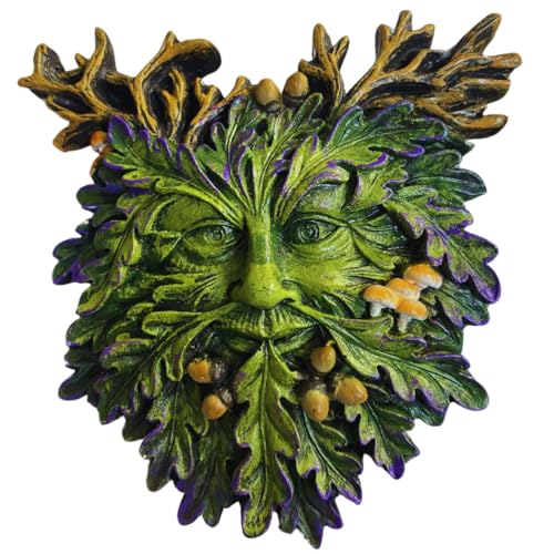 Green Man Wall Plaque – Celtic Tree Spirit Resin Sculpture for Home or Garden Décor – Forest Face Wall Art, Pagan Wiccan Celtic Decor, Outdoor Garden Hanging Ornament, Hand-Painted Resin Greenman