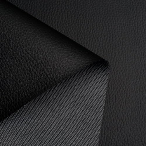 Fabreco - KUNSTLEDER Schwarz Meterware (1M x 140cm) – Lederimitat in Lederoptik - Bezugsstoff Meterware für Möbelstoffe - Stoffe für Stühle Beziehen - Polsterstoff, Polsterbezug & Möbelstoff (Schwarz)