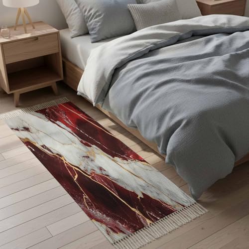 Tapete corredor rojo 2x6ft con flecos antideslizante miniatura 7