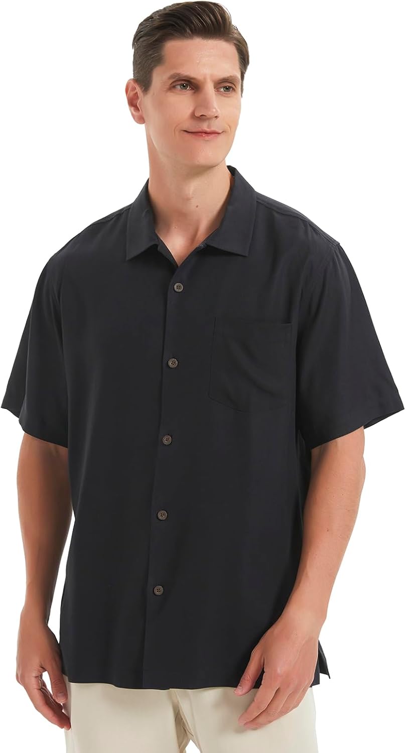 Men's Silk Button Down Shirts Short Sleeve Casual Tropical Holiday Hawaiian Shirts - Image 4
