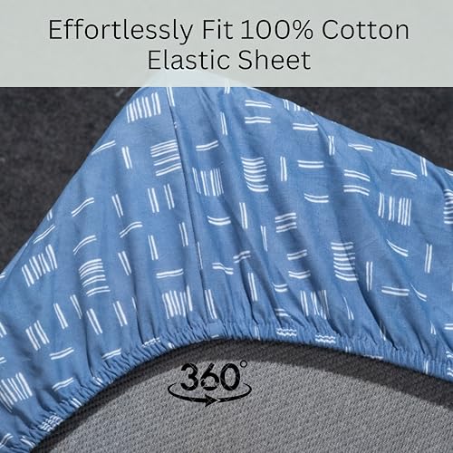 Image of Amazon Brand - Umi Cotton Elastic Fitted Bedsheet, King Size 78x72 Inches, Elastic Fit Bed Sheet, 10 Inch Deep Pocket, Soft Breathable Bedding, Durable Easy Care, with Pillow Cover-Rhythm Dashes