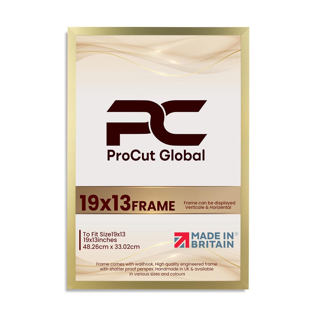 Procut Global 19X13 Gold Picture Frames – Sleek Wooden Photo Frame with Shatterproof Perspex for Wall or Tabletop – Perfect for Posters, Certificates, Prints–Multiple Sizes & Colors Available — image 1