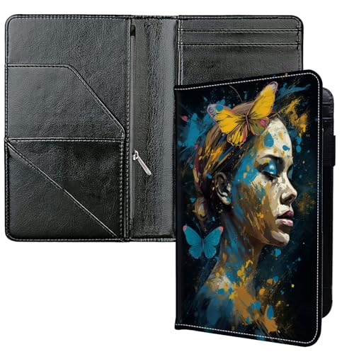 Server Books for Waitress, with 7 Large Pockets, Waiter Serving Book, Waitstaff Server Order Pads, Cute PU Leather Server Book with Pen Holder Fit Server Apron, Butterfly Girl