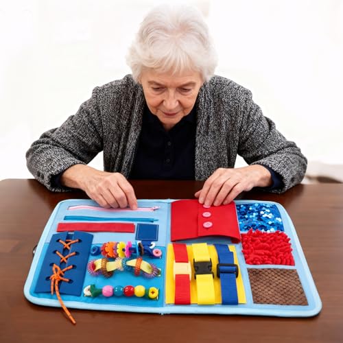 Fidget Blanket for Adults with Dementia Sensory Blanket with Fine Motor Activities Calming Textured Toys for Alzheimers Autism Aspergers Portable Washable