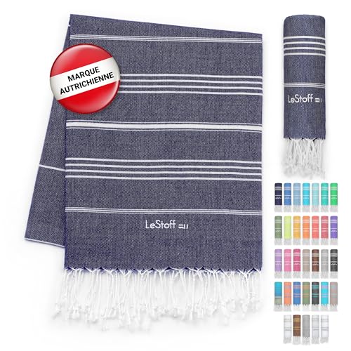 LeStoff Serviette de Plage – 100% Coton Bio, 95 x 180 cm, Prélavé, Absorbant, Séchage Rapide, Fouta, Serviette de Bain, Serviette de Voyage, Drap de...