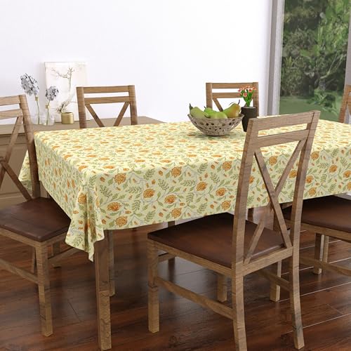 Image of BLOCKS OF INDIA Hand Block /Batik Print Rectangular Table Cloth for 6 Seater Dining Table 100% Pure Cotton 60 Inch x 90 Inch Green GAD Floral