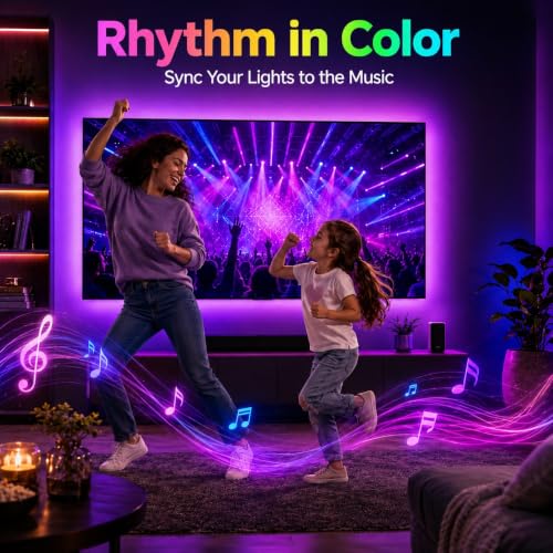 Image of MORIACC 19.68ft LED Lights for TV, RGB TV LED Backlight for 55-85 Inch TVs, Music Sync Strip Lights Behind TV, APP & Remote Control, USB Powered for Bedroom Gaming Home Theater