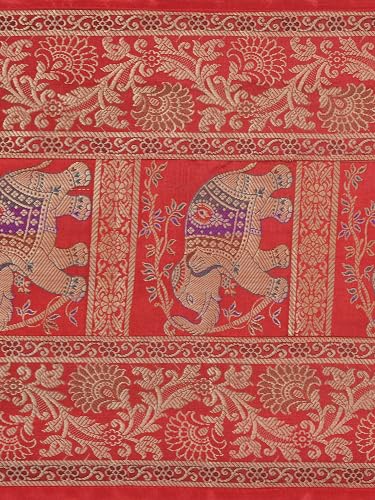 Image of Banarasi Brocade Zari Silk Table Runner Dinning & Centre Table Runner 177 By 30 CM (Red, Elephant)