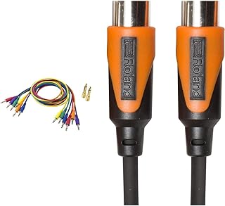 Korg - SQ-CABLE6 - 75cm Mini Jack Patch Leads with Two Adaptors - Pack of 6 - Mixed Colours & Roland Rmidi-B3 Black Series Midi Cable. Straight Din Connectors, 3Ft / 1M Length.