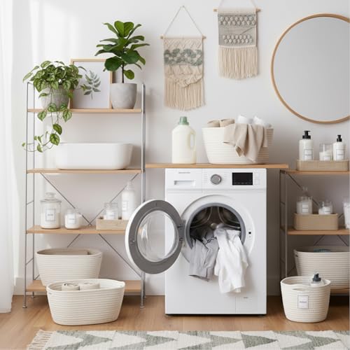 Image of Sawysine 6 Pcs Storage Baskets Bulk for Organizing Cotton Rope Woven Basket with Handles for Gift Cloth Shelves Blanket Toys Living Room(White)