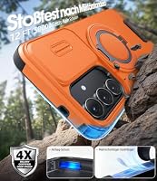 AOUIA für Samsung Galaxy S25 FE Hülle mit 2 Stück Panzerglas, Kameraschutz, 360° drehbarer Kickstand, Militärstandard Stoßschutz Handyhülle für Samsung S25 FE, Orange – Ansicht 3