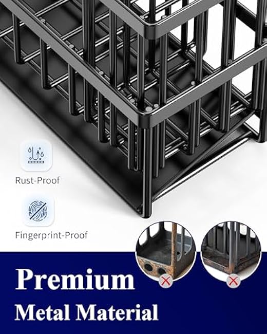 Kitsure Sponge Holder for Kitchen Sink - Rustproof Stainless Steel Sink Caddy Organization and Storage Essentials with High Brush Holder, Home Decor Accessories, 7.9 x 3.7 x 6.2, Black