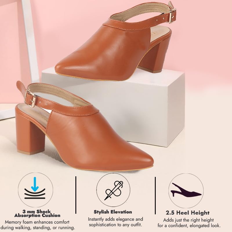 Image of FAUSTO Women Pointed Toe Block Heel Adjustable Backstrap Shoe Style Sandals | Soft Padded Insole | Semi Formal Outfit Sandals