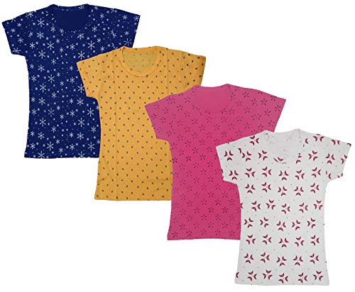 Image of indi weaves Girls Half Sleeve Cotton Printed T-Shirts Pack of 4