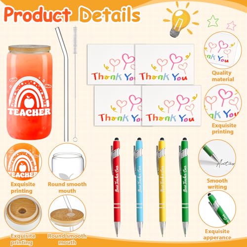 ZOIIWA 28Pcs Teacher Appreciation Gifts Set End of Year Teacher Gifts Bulk with Glass Cup Keychains Zipper Bag Pen Greeting Card for Men Women Thank You Graduation End of Year Gifts from Students by ZOIIWA - Image 3