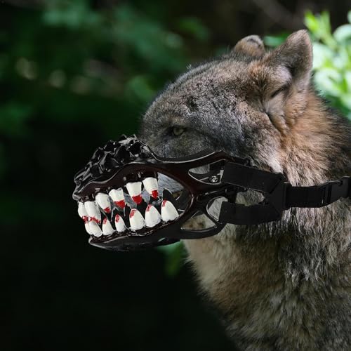 Halloween Maulkorb Hund mit Zähnen Gruseliges Kostüm mit großen Zähnen gruseliges Zubehör für Halloween Verstellbar Lustiger Werwolf Maulkorb Maulkorb Beißschutz für