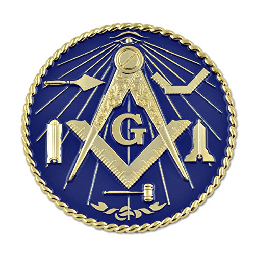 Working Tools Round Masonic Auto Emblem - [Blue & Gold][3'' Diameter]