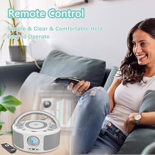 Portable CD Player Boombox with Bluetooth, FM Radio Stereo, Remote Control, USB MP3 Playback, 3.5mm Headphone Jack, AC/Battery Powered, Clear Stereo Sound
