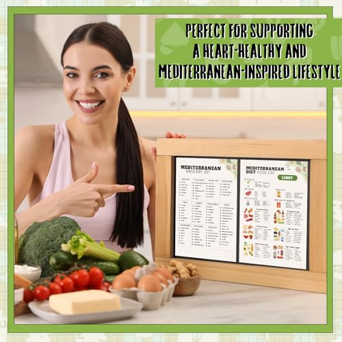 Image of Sinload 12 Pcs Mediterranean Diet Meal Plan Mediterranean Food List Grocery List Health Food Guide for Beginners Kitchen Wall Decor