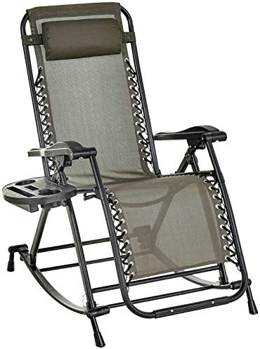 Outsunny Outdoor Rocking Chairs, Foldable Reclining Zero Gravity Lounge Rocker w/Pillow, Cup & Phone Holder, Combo Design w/Folding Legs, Gray