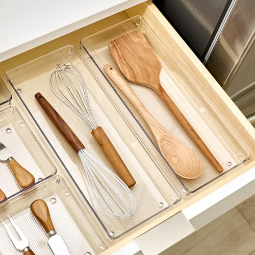 Image of InterDesign Linus Kitchen Drawer Organizer - Set of 2 Storage Trays for Silverware and Utensils - Clear
