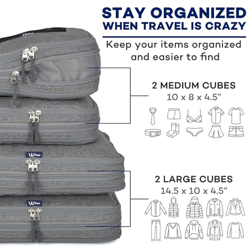 TWO-Compartment Compression Packing Cubes - WONGLE DUO 4 pc Set Travel Organizer Compressible Packing Cubes for Suitcases, Luggage Organizer Bags, Bedbug Protection, Travel Accessories (Grey)3