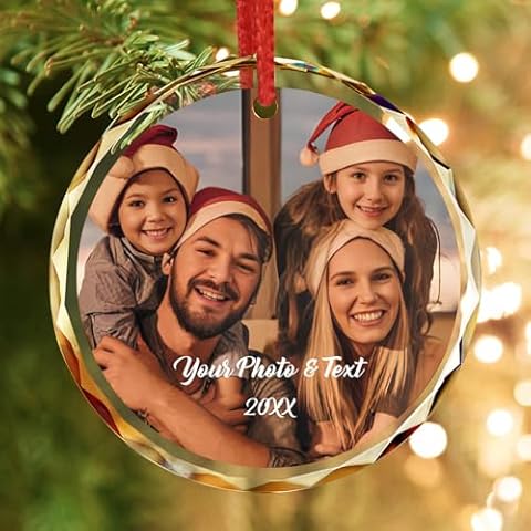 Bemaystar Personalized Crystal Christmas Ornaments with Photo,Custom Christmas Ornament,Wedding Gifts for Couples,Bridal Shower Gifts for Bride Cover