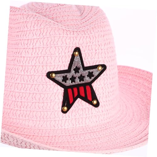 Sosoport Children's Straw Cowboy Hat for Kids UV Protection Wide Brim Sun Hat for Beach Summer Parties Pink4
