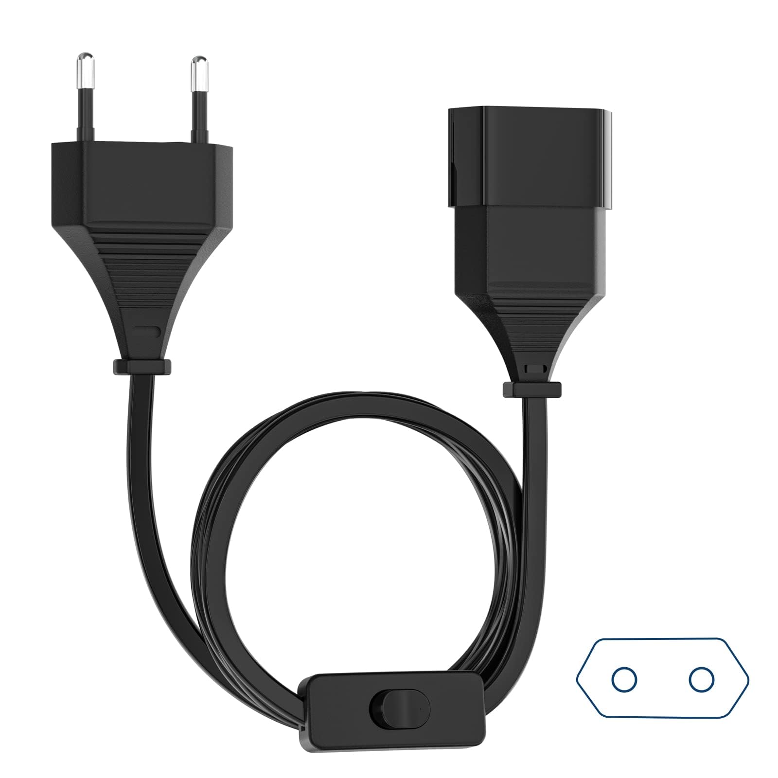 Prolungatore Corto 40cm Tv Pc Cavo Prolunga Euro Tipo C (maschio A 2 Femmine) - 40 Cm, 0.75 Mm², 250V/10A, Per TV, PC, Monitor, Lampade Prolunga 2 Prese Femmina