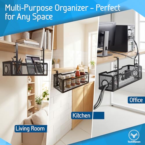 Image of Cable Wire Organizer Tray | Adjustable Under Desk Rack with Screws | Holder for Cords & Extension Wires | Multipurpose Organizer for Tables /Desks (Style 1)