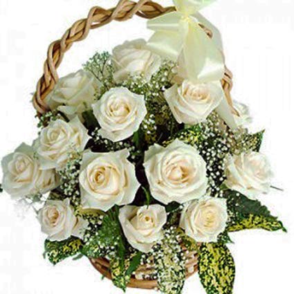MumbaiFlower Basket of White Roses (Bunch of 15)-image-34