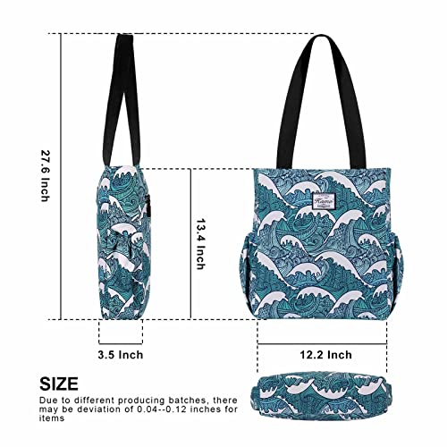 Image of KAMO Floral Tote Bag - Waterproof Lightweight Handbags Travel Shoulder Bag for Hiking Yoga Gym Swimming Travel Beach