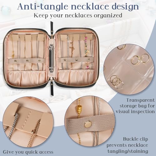 Image of Travel Jewelry Box, Small Zipper Jewelry Boxes, Portable Jewellery Storage Holder Display, Storage Ring Binder, for Rings, Earrings, Necklaces, Bracelets, Black
