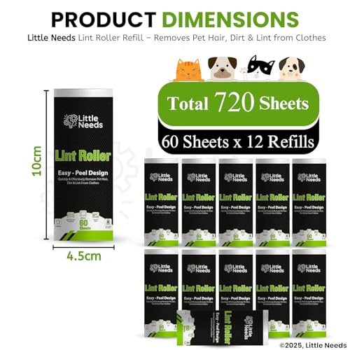 Image of Pet Hair Remover Lint Roller Refills - (12 Refills, Total 720 Sheets) I Extra Sticky Lint Roller Refills, 60 Sheets per Roller I Pet Hair Remover for Clothes, Sofa, Furniture, Coats