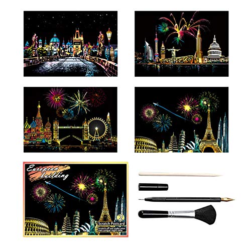 sympuk Scratch Art pour Adultes Et Enfants, Ville d'art À Gratter, Papier De Peinture De Bâtiment De Paysage, Planche À Gratter Bricolage, Planche À Gratter Bricolage Vue De Nuit, (4 Pack) Fabulous Cover