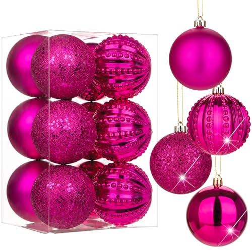 8CM Weihnachtsdeko Weihnachtskugeln, 12 Stücke Bruchsiche Christbaumkugeln Ornamente Rosa Weihnachtsbaumschmuck für Weihnachtsbaum… – Ansicht 1