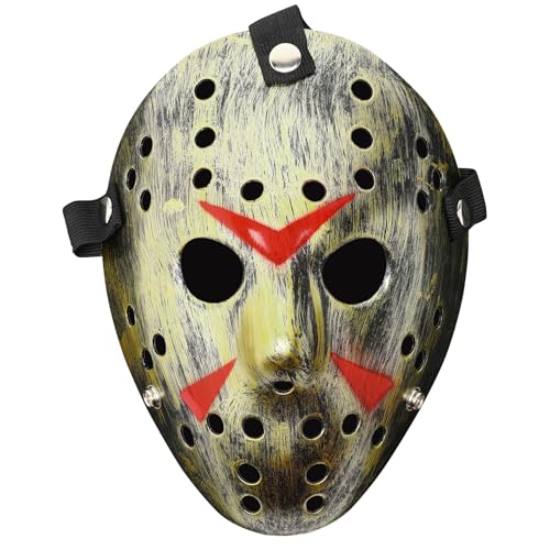 HWQVA Scary Halloween Mask for Adults Hockey Mask Slasher killer Costume Prop-9.8 in x 7.5 in x 3.5 in-Aged