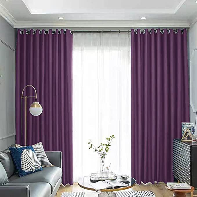 2 Panels Jinjuhomee 85-95% Blackout Curtains Drapes for livingroom Bedroom - Grommet Thermal Insulated Room Darkening Curtain Long for Door Offices Top is Eyelets (200 X 270 2Panels, Purple N26)