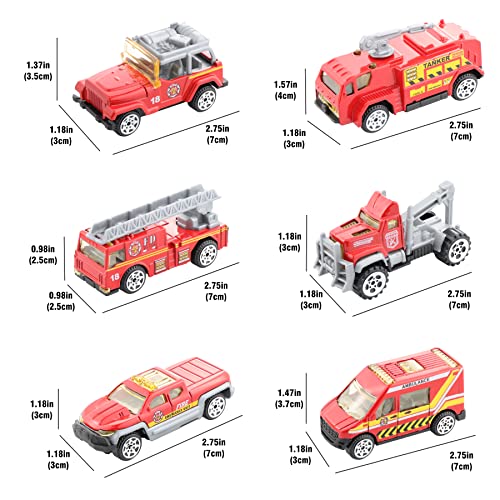 Benrich 6Pcs Mini Die Cast Car 1/64 Scale Alloy Fire Truck Vehicle Metal Model Toy Set, Ladder Truck, Water Tower Truck, Ambulance, Transport Car, Patrol Car, Model Toys For Boys Girls Birthday Gift #TOP1