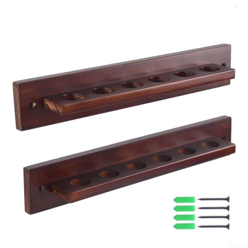 QOXEZY Soporte de madera para tacos de billar de billar montado en la pared con diseño compacto, perfecto para salas de juegos en casa, bares (rojo vino) — view 2