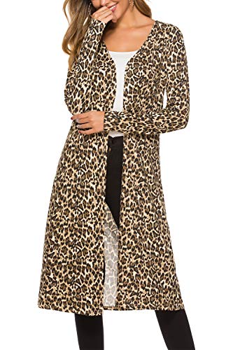 Bluetime Women Long Sleeves Open Front Leopard Prints Cardigan Lightweight Maxi Cardigan (S, Floral1)