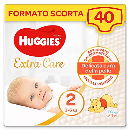 Huggies Huggies Extra Care - Pañales para bebé, talla 2 (3 – 6 kg), paquete de 40 unidades – 830