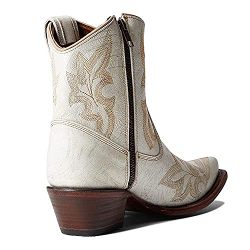 Corral Boots Women's Embroidery & Zipper Ankle Boots | Snip Toe Low Heel Cowhide Leather Western Cowboy Boots for Women, Pearl, Size: 07, Width: M - image 4