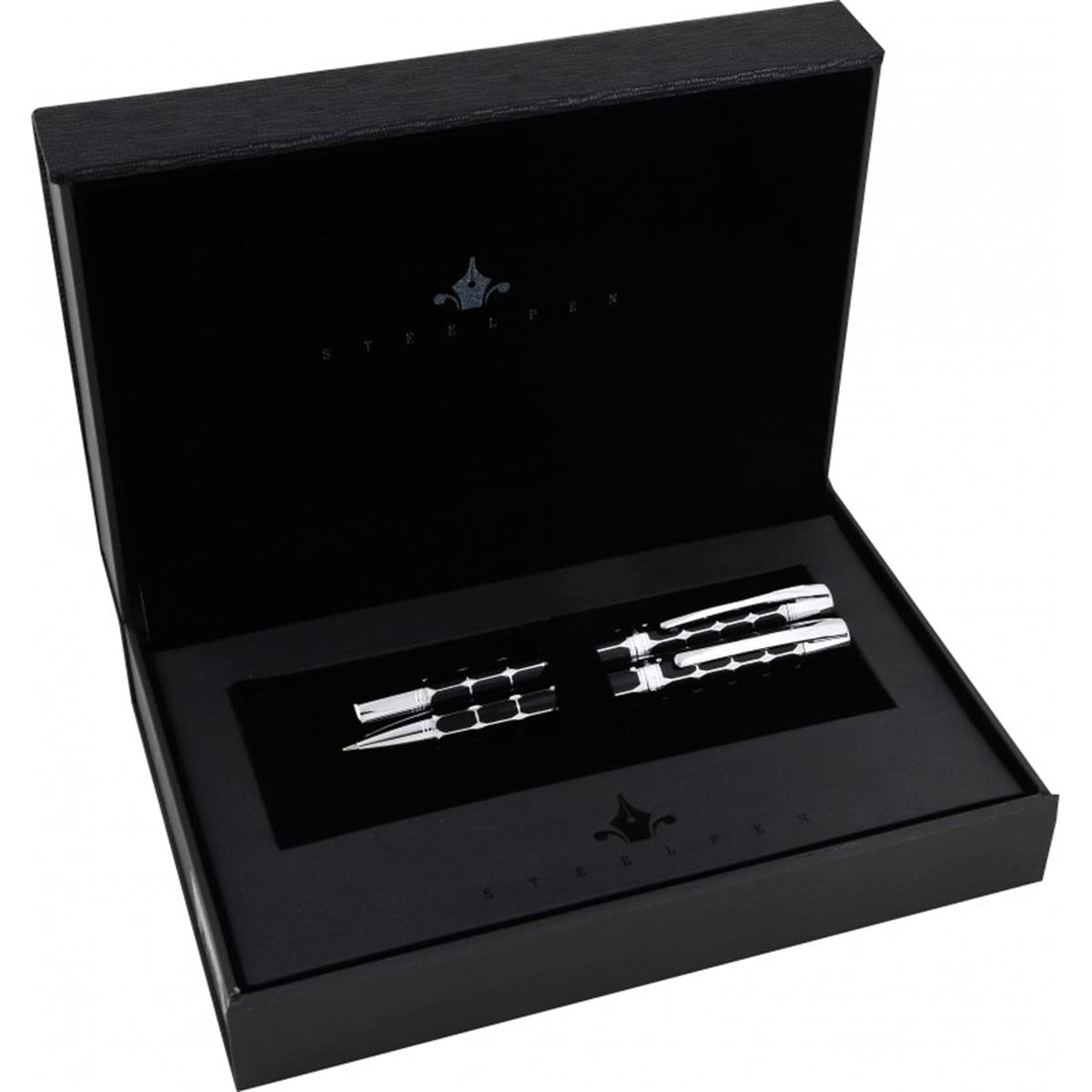 Steelpen Serra Serisi 800-41 Siyah Krom Dolma Kalem+Tükenmez Kalem Seti