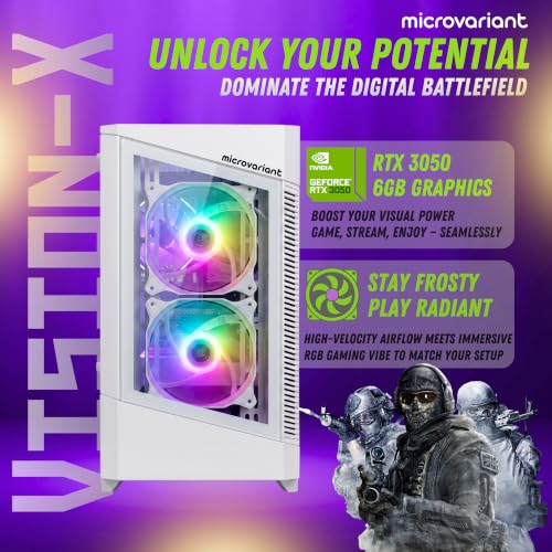 Image of Vision-X Gaming PC | Core I7 8th Gen | RTX 3050-6GB GPU | 16GB RAM | 1TB NVMe SSD | 5G WiFi+BT Dongle | Windows 11 Pro | USB 3.0 /HDMI /VGA Port | White