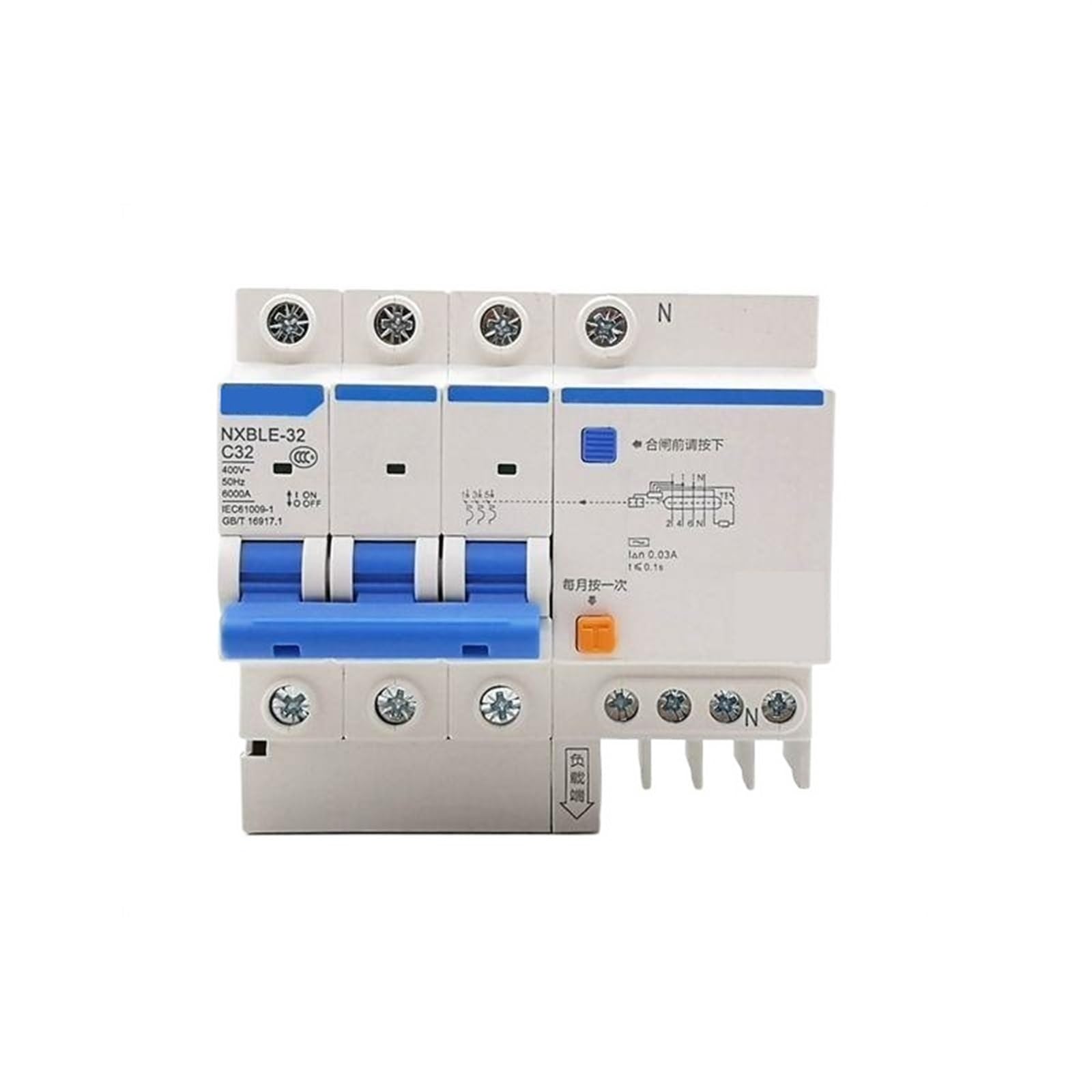 NXBLE-32 3P+N 30mA C6A 10A 16A 20A 25A 32A wyłącznik różnicowoprądowy RCBO 1 szt. (rozmiar: C16A)