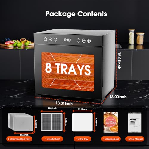 Image of PSIIDAN Upgraded Food Dehydrator Machine, 650W Powerful Dehydrator with 8 Stainless Steel Trays & Interior Light, Adjustable Timer and Temperature for Jerky, Fruits, Herbs, Dog Treats