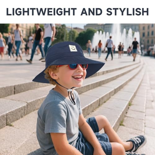 Baby Sun Hat, Toddlers Smile Face Sun Hat, UPF 50+ Sun Protection Summer Hats for 0-5 Years Kids (6-24 Months, Navy and Grey)4