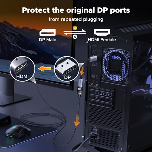 Image of UGREEN 2 Pack 4K DisplayPort to HDMI Adapter, Unidirectional DP 1.2 PC to HDMI 1.4 Converter Braided Cable Male to Female for Desktop, Projector, Monitor, Compatible with AMD, NVIDIA, Passive 20CM