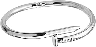 سوار بانجل ستانلس ستيل مطلي فضة على شكل مسمار - اللون فضي، للأنثى